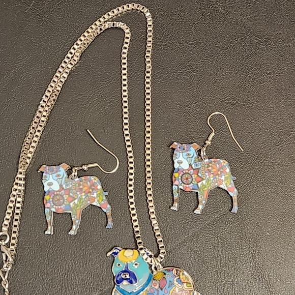 Colorful Dog Pendant and Earring Set - Picture 3 of 6